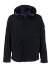 C.p. Company Blue Jacket With Explorer Hood And Adjustable Drawstring Waist In Tech Fabric Man