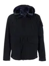 C.p. Company Blue Jacket With Explorer Hood And Adjustable Drawstring Waist In Tech Fabric Man In Blue