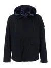 C.p. Company Blue Jacket With Explorer Hood And Adjustable Drawstring Waist In Tech Fabric Man In Blu