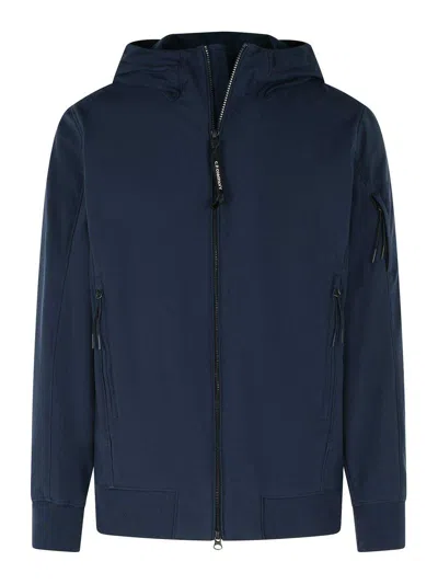 C.p. Company Hooded Polyester Blend Jacket Ribbed Hem In Blue