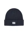 C.p. Company Blue Ribbed Beanie In Blue
