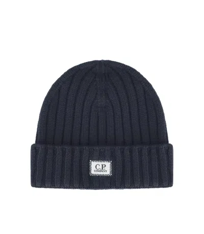 C.p. Company Blue Ribbed Beanie