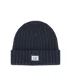 C.p. Company Blue Ribbed Beanie In Blue