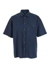 C.p. Company Blue Shirt With Classic Collar And Logo Lettering Embroidery On The Front In Blue