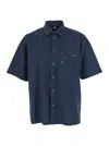 C.p. Company Blue Shirt With Classic Collar And Logo Lettering Embroidery On The Front In Multicolor