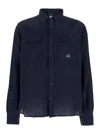 C.p. Company Blue Shirt With Lettering Logo Printed On The Front In Blue