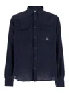 C.p. Company Blue Shirt With Lettering Logo Printed On The Front In Blu
