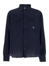 C.p. Company Blue Shirt With Lettering Logo Printed On The Front In Blue