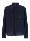 C.p. Company Blue Shirt With Lettering Logo Printed On The Front In Multicolor