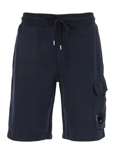 C.p. Company Blue Shorts With Lens Motif On The Leg In Cotton Man In Multicolor