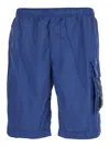 C.p. Company Blue Swim Shorts With Elastic Waist And Logo Plaque On The Side In Blu