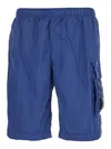 C.p. Company Blue Swim Shorts With Elastic Waist And Logo Plaque On The Side In Multicolor