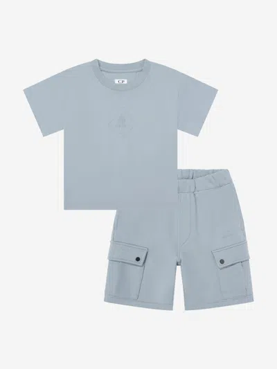 C.p. Company Babies'  Boys Cotton Jersey Cargo Short Set In Blue