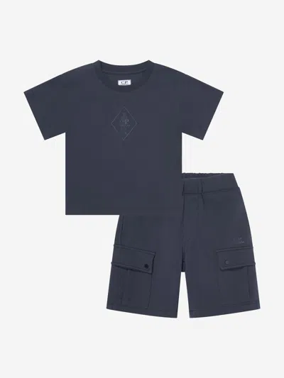 C.p. Company Babies'  Boys Cotton Jersey Cargo Short Set In Blue