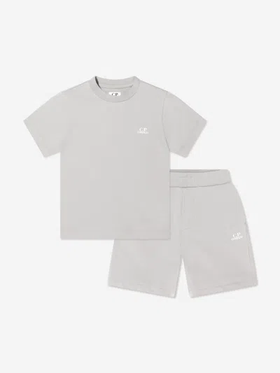 C.p. Company Babies'  Boys Cotton Jersey Logo Short Set In Gray