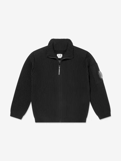 C.p. Company Babies'  Boys Knitted Zip Up Cardigan In Black