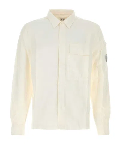 C.p. Company Long Sleeve Oxford Shirt Featuring Chest Pocket In White