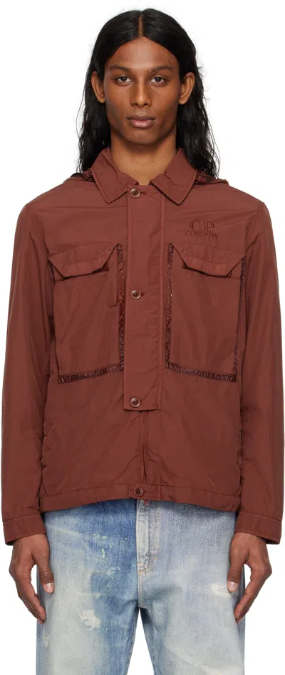 C.p. Company Brown Flatt Nylon Goggle Overshirt Jacket In Burgandy
