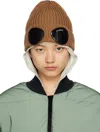 C.p. Company Brown Goggle Beanie In 344 Bronze Brown
