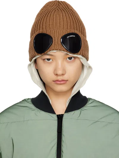 C.p. Company Brown Goggle Beanie In 344 Bronze Brown