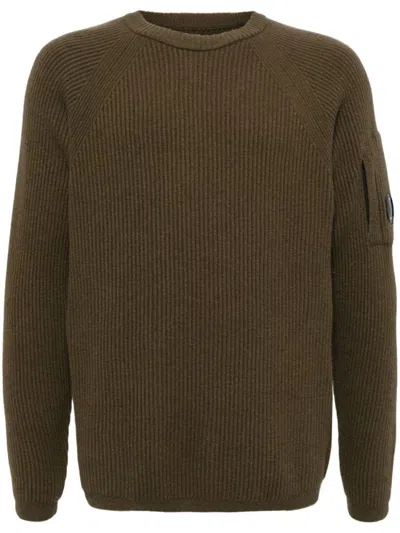 C.p. Company Brown Pullover With Logo In Green