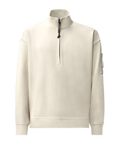 C.p. Company Brushed And Emerized Diagonal Fleece Mixed Boxy Lens Half Zip Sweatshirt In Neutral