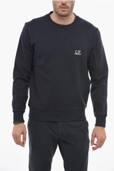 C.p. Company Brushed Cotton Crew-neck Sweatshirt With Embroidered Logo In Black