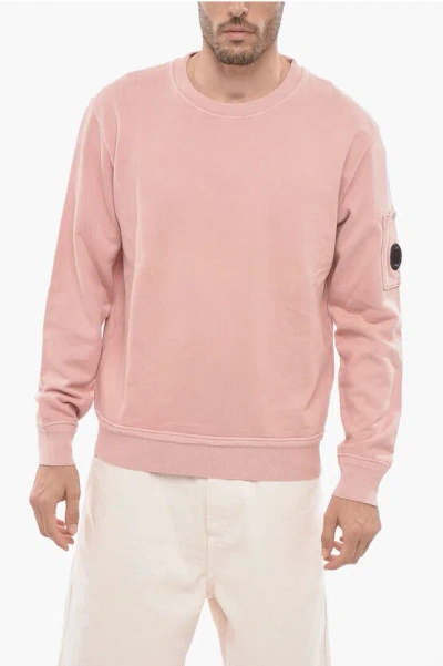 C.p. Company Brushed Cotton Crew-neck Sweatshirt With Sleeve Pocket In Pink