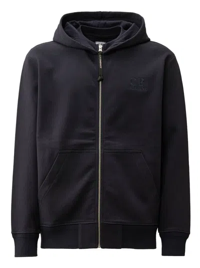C.p. Company Brushed Cotton Fleece Full Zip Sweatshirt In Blue