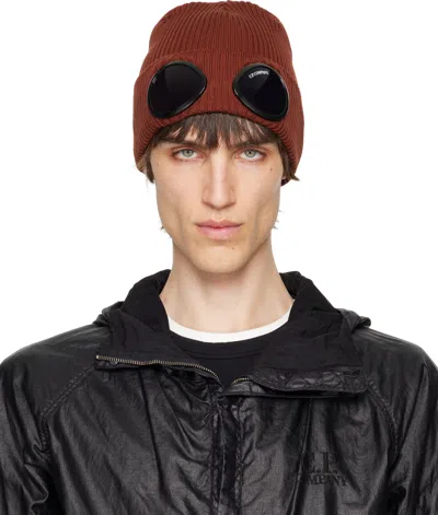 C.p. Company Burgundy Cotton Goggle Beanie In 598 Sable