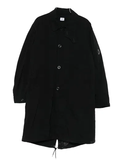 C.p. Company Button-fastening Lens-detail Coat In Black