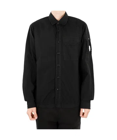 C.p. Company Button Long-sleeved Shirt In Black