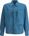 C.p. Company Button-up Casual Jacket With Flap And Zipper Pockets In Blue