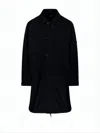 C.p. Company Button-up Minimalist Coat With Adjustable Cuffs And Drawstring Hem In Black