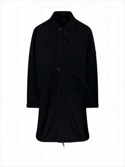 C.P. COMPANY BUTTON-UP MINIMALIST COAT WITH ADJUSTABLE CUFFS AND DRAWSTRING HEM