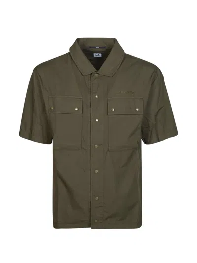 C.p. Company Buttoned Short-sleeve Shirt Jacket In Green