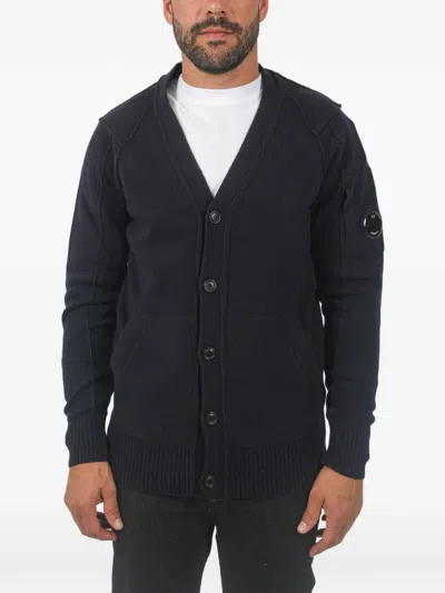 C.p. Company Buttoned V-neck Cardigan In Blue