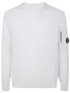 C.p. Company Diagonal Raised Fleece Crewneck Lens Sweatshirt In White