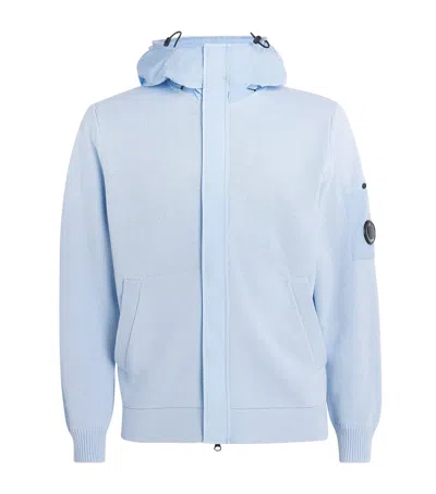 C.p. Company C. P. Company Cotton Nylon-trim Knitted Lens Hoodie In Blue