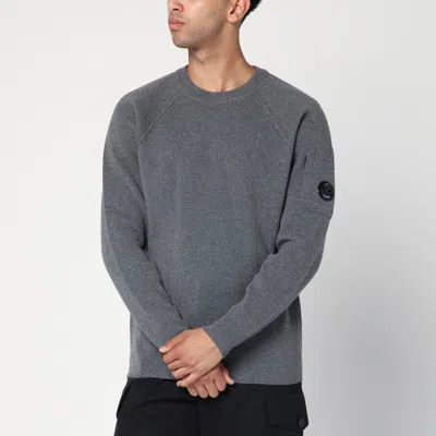 C.p. Company C. P. Company Grey Wool-blend Crew Neck Sweater With Lens Detail Mini Pocket In Gray