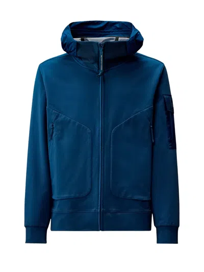 C.p. Company Metropolis Series Stretch Fleece Mixed Hooded Sweatshirt In Blue