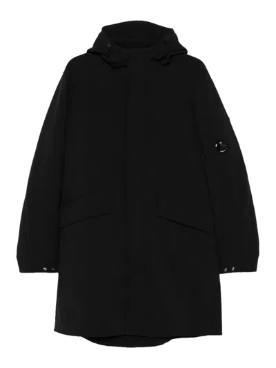 C.p. Company Hooded Parka Jacket Arm Patch Detail In Black