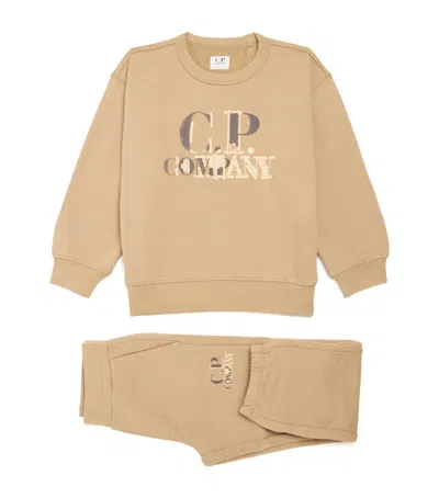 C.p. Company Kids' Cotton Logo Tracksuit In Brown