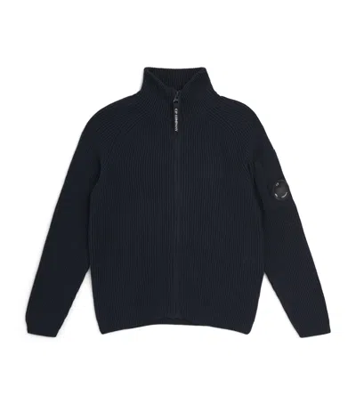 C.p. Company C. P. Company Kids Cotton Zipped Lens Cardigan In Blue