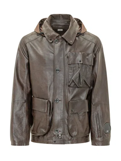 C.p. Company C. P. Company Leather Med Jacket In Brown