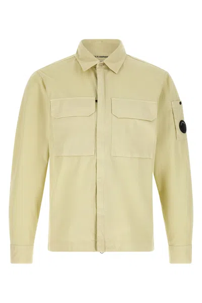 C.p. Company Lens Overshirt Long Sleeves Side Slits Pockets In Neutral