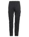 C.p. Company Streamlined Black Cargo Pants With Functional Pockets And Logo Detail In Blue