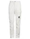 C.p. Company White Cargo Pants With Lens Motif On The Leg In Cotton Man In White