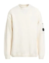 C.p. Company 'diagonal Raised' White Sweatshirt With Lens Motif On The Arm