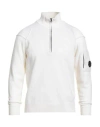 C.p. Company Half-zip Sweater With Ribbed Details And Logo Pocket In White